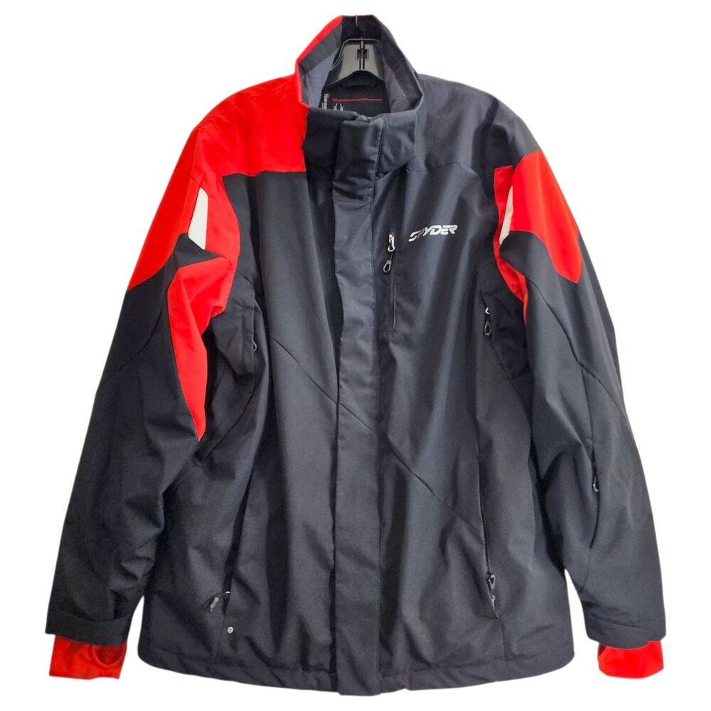SPYDER Jacket Mens Large Black Red Full-Zip Mid-Length Snowboard Winter Outdoor